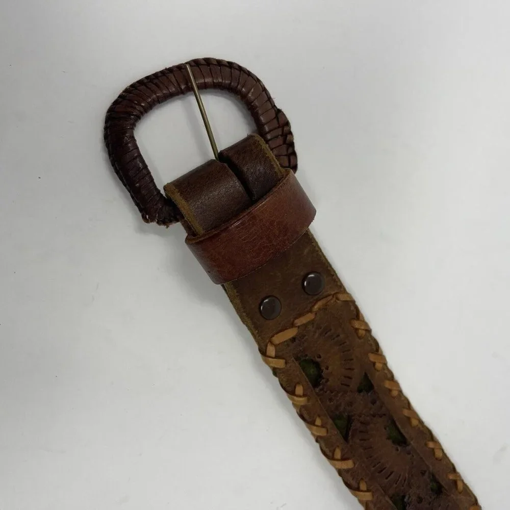 Vtg Vaquera Carnaya Brown Hand Tooled Leather Belt